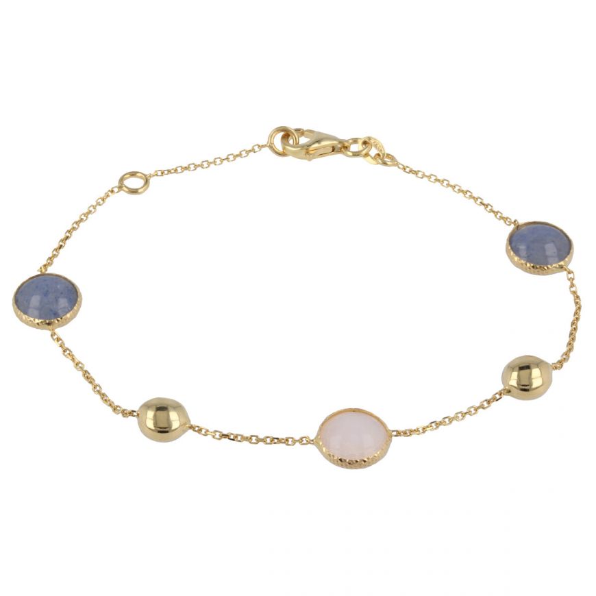 Yellow gold bracelet with pink opal and aventurine | Gioiello Italiano