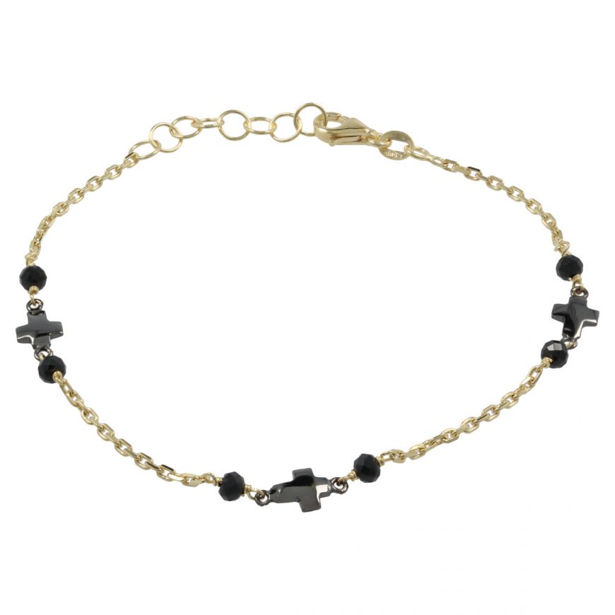 Yellow gold bracelet with burnished crosses and spinel | Gioiello Italiano