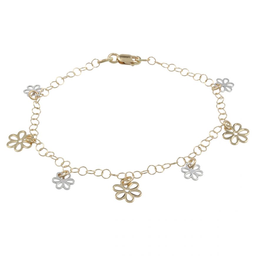Yellow and white gold bracelet with flowers | Gioiello Italiano