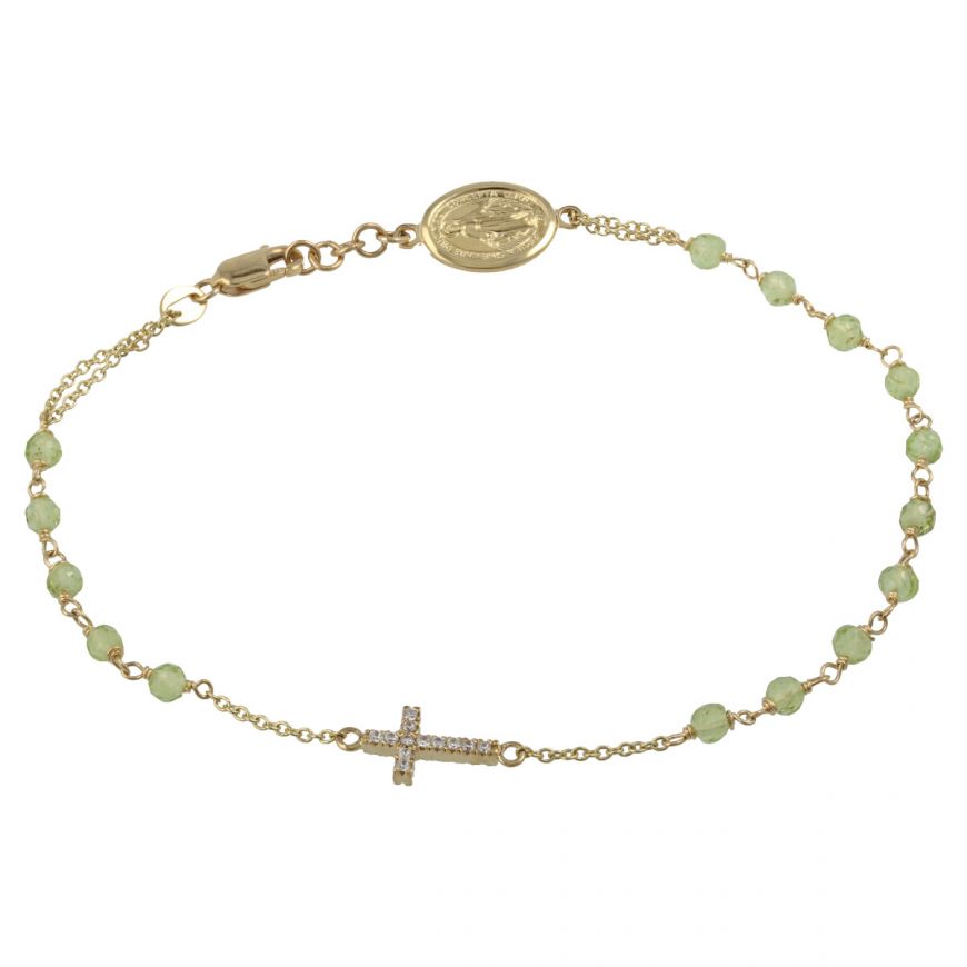 Gold rosary bracelet with green stones and zircons | Gioiello Italiano