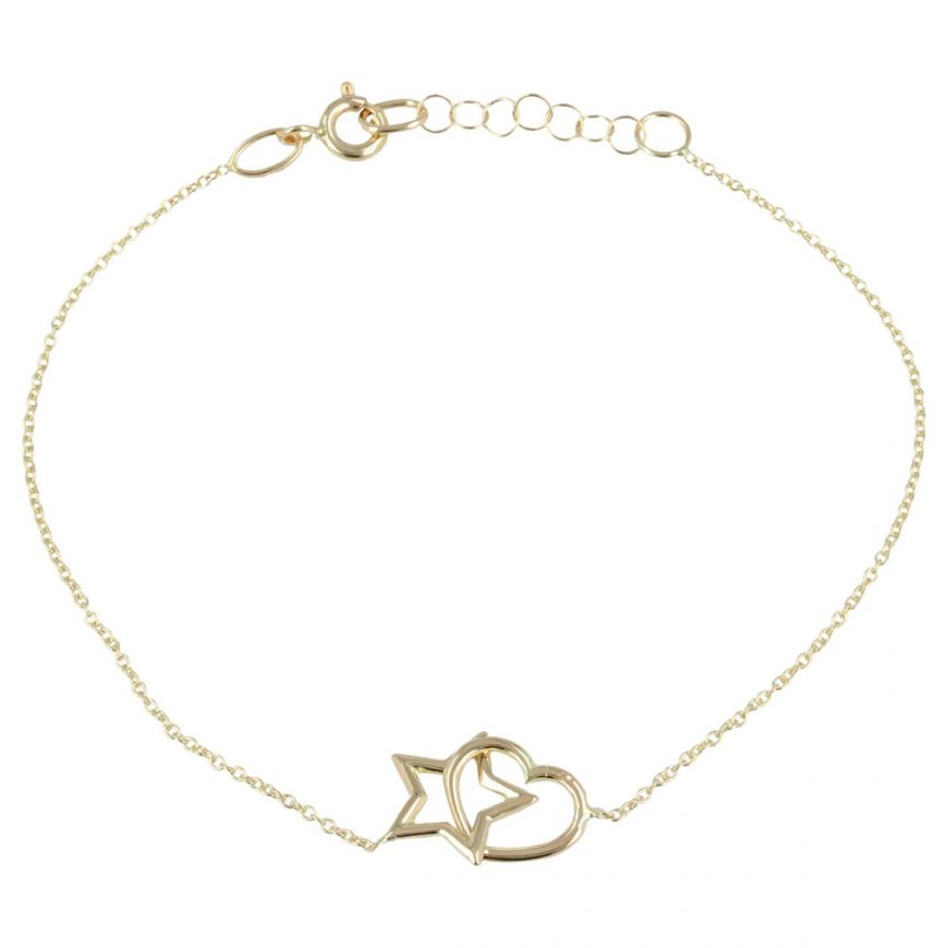 Bracelet with star and heart in yellow gold | Gioiello Italiano