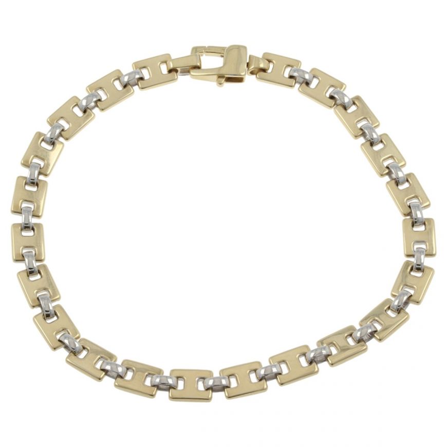 Yellow and white gold bracelet with squared anchor link | Gioiello Italiano