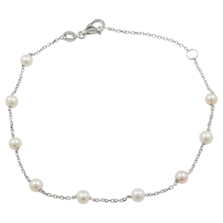 Bracciale in oro bianco 14 carati con 9 perle naturali | Gioiello Italiano