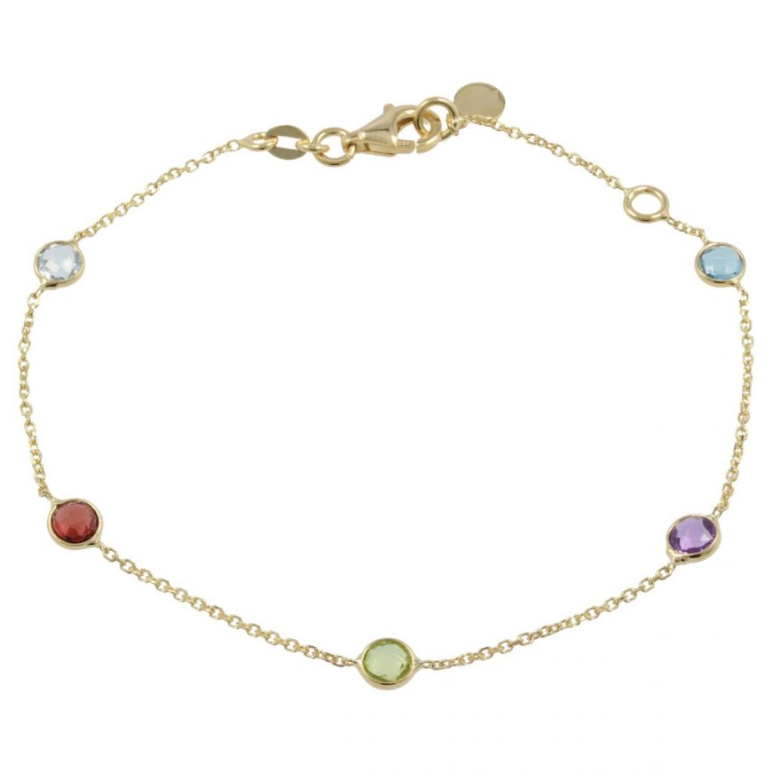 Bracelet in 14kt gold with round coloured natural stones | Gioiello Italiano
