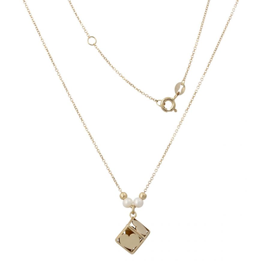 Yellow gold necklace with cube and heart pendant | Gioiello Italiano