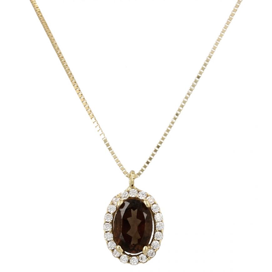 14kt yellow gold necklace with smoky quartz and zircons | Gioiello Italiano