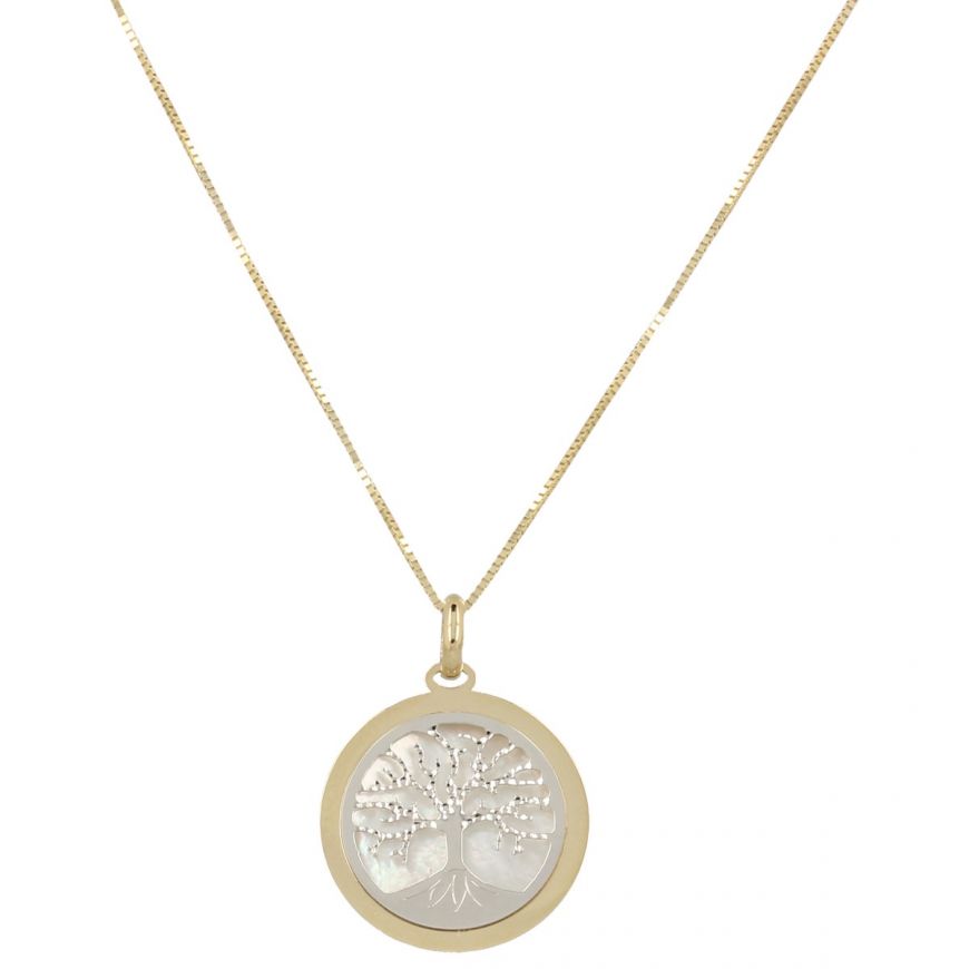 "Tree of Life" necklace in yellow gold and mother-of-pearl | Gioiello Italiano