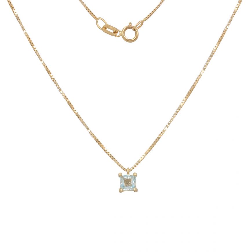 Yellow gold necklace with squared blue topaz | Gioiello Italiano