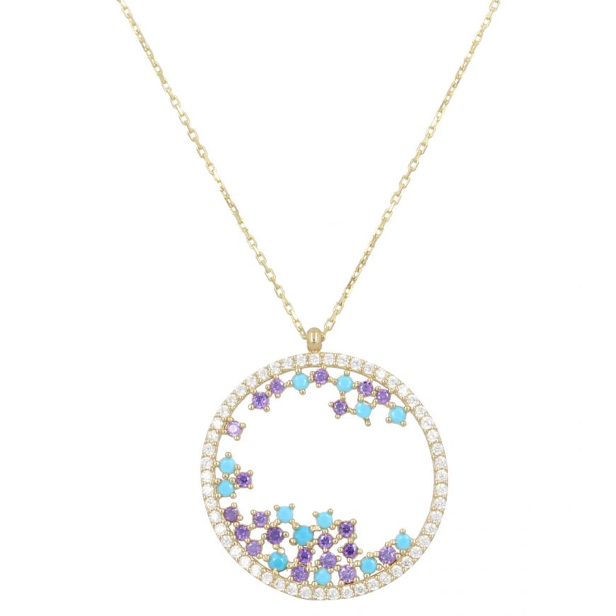 Necklace with circle pendant and colored zircons | Gioiello Italiano