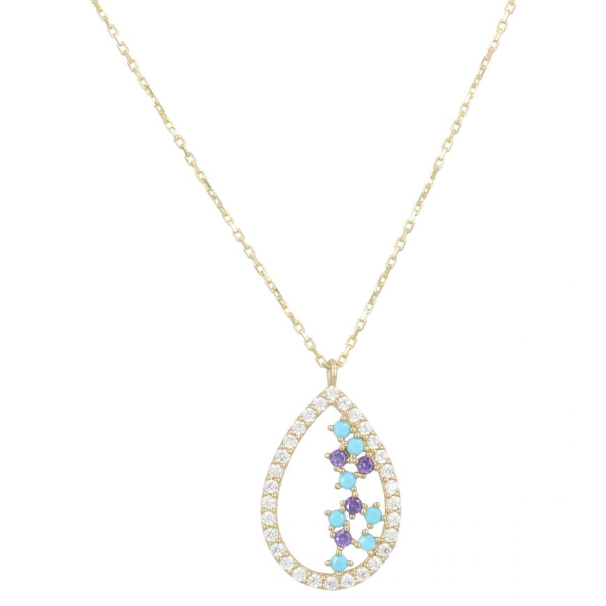 Yellow gold necklace with drop pendant and zircons | Gioiello Italiano
