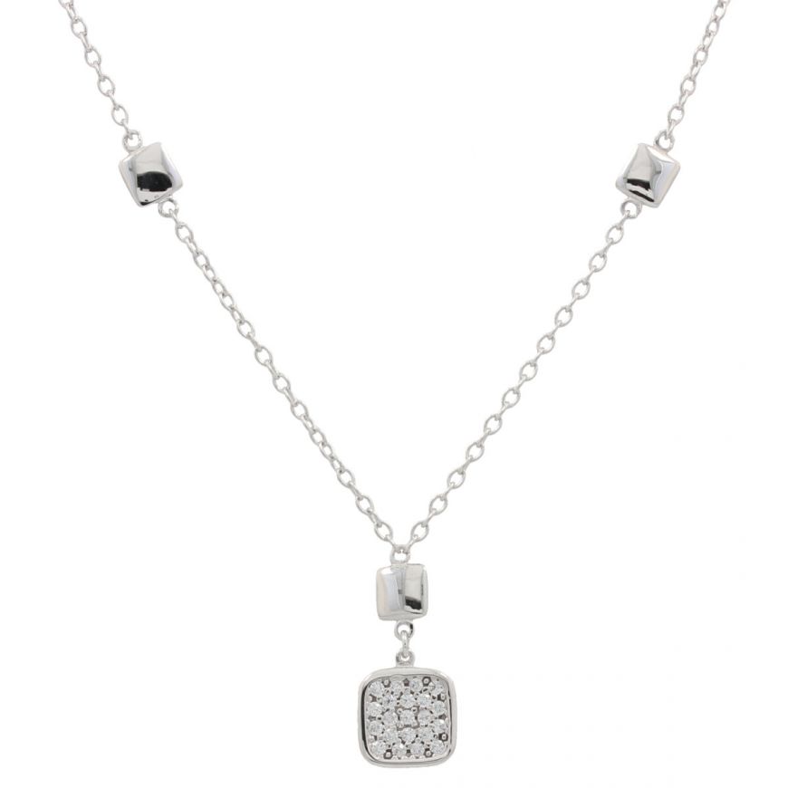 Necklace with squares in white gold and zircons | Gioiello Italiano