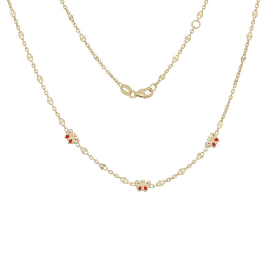 Yellow gold necklace with butterflies | Gioiello Italiano