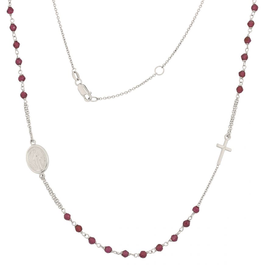 Light white gold rosary necklace with colored stones | Gioiello Italiano