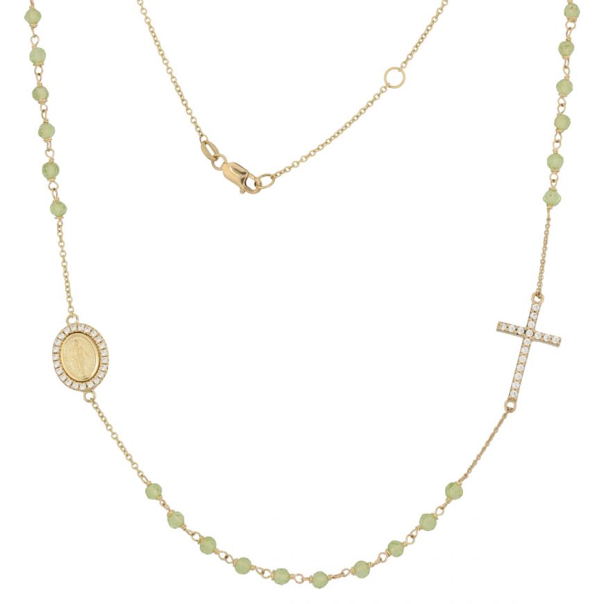 Yellow gold rosary necklace with green stones and zircons | Gioiello Italiano