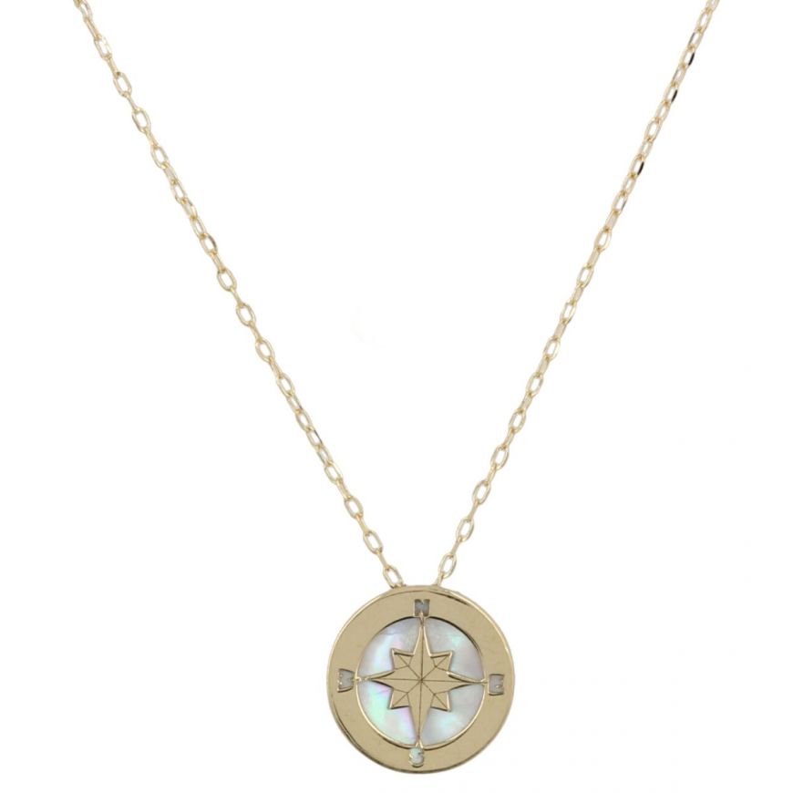 "Wind Rose" necklace in yellow gold with mother-of-pearl | Gioiello Italiano
