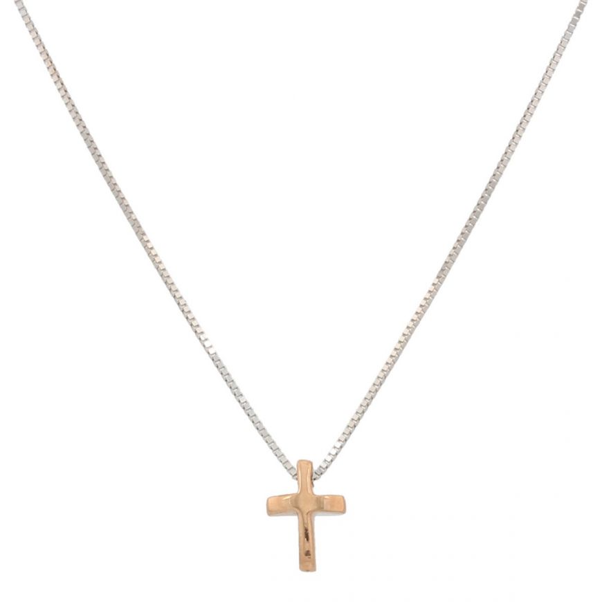 Halskette mit Kreuz aus 14kt Gold in zwei Farben | Gioiello Italiano