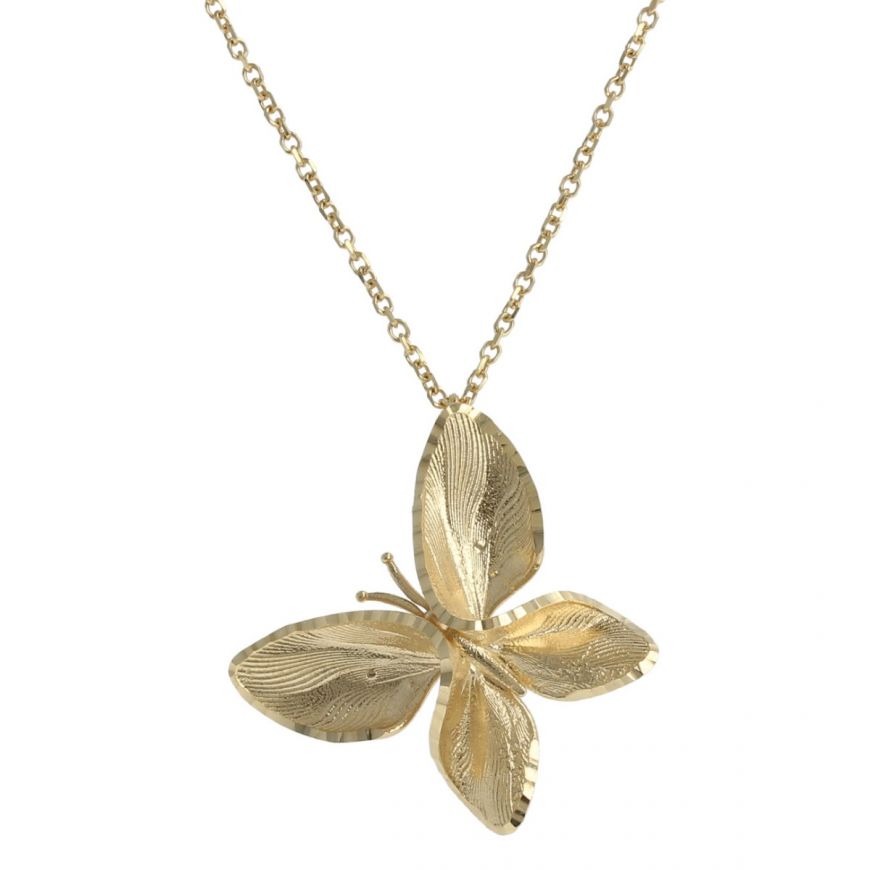 Diamond-cut yellow gold butterfly necklace | Gioiello Italiano