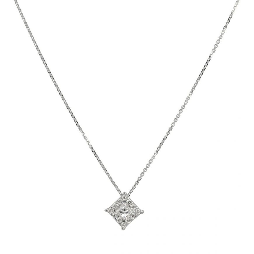 14kt gold square pendant necklace with cubic zirconia | Gioiello Italiano
