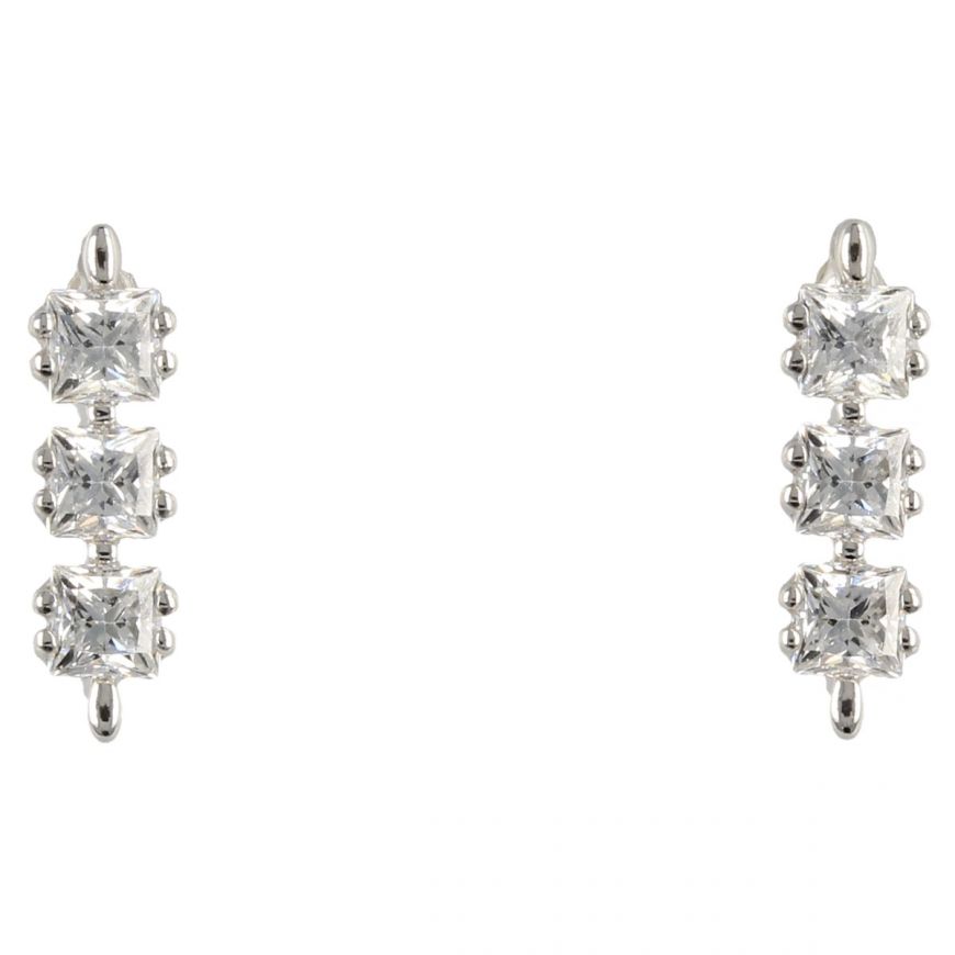 14kt white gold trilogy earrings with cubic zirconia | Gioiello Italiano