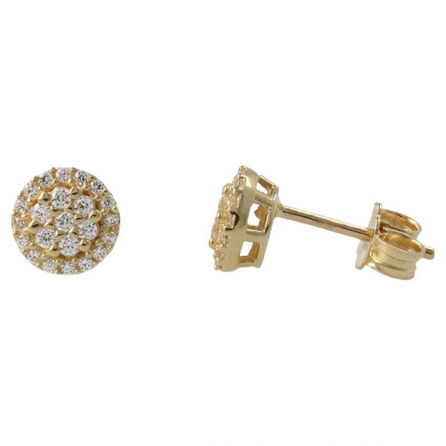 Yellow gold stud earrings with cubic zirconia | Gioiello Italiano