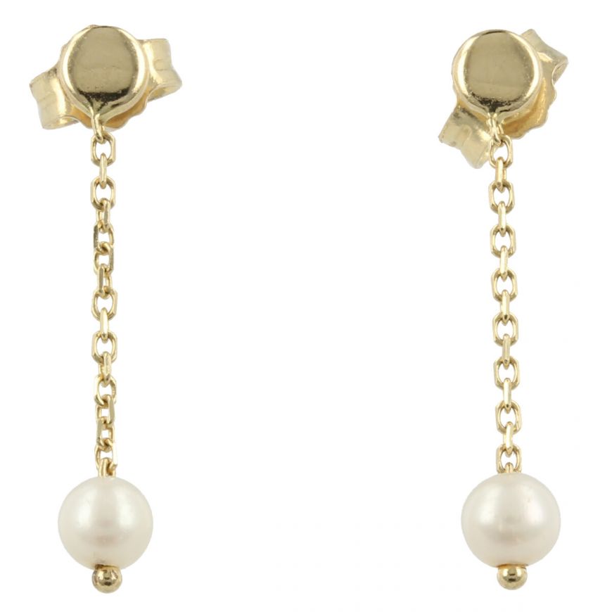 Pendant gold earrings with cultured pearls | Gioiello Italiano