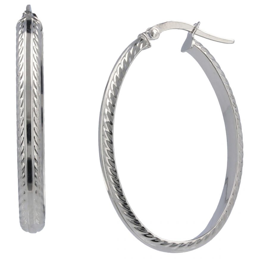 14kt white gold oval hoop earrings | Gioiello Italiano