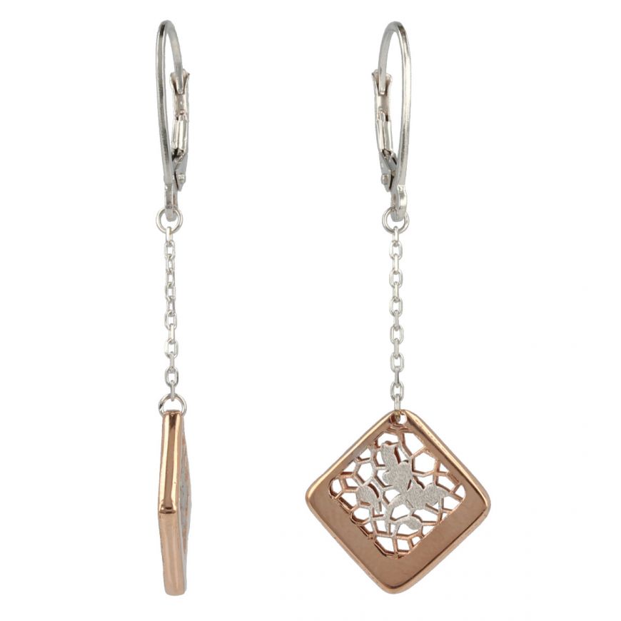 Pendant earrings "Pizzo d'Oro" in white and rose gold | Gioiello Italiano