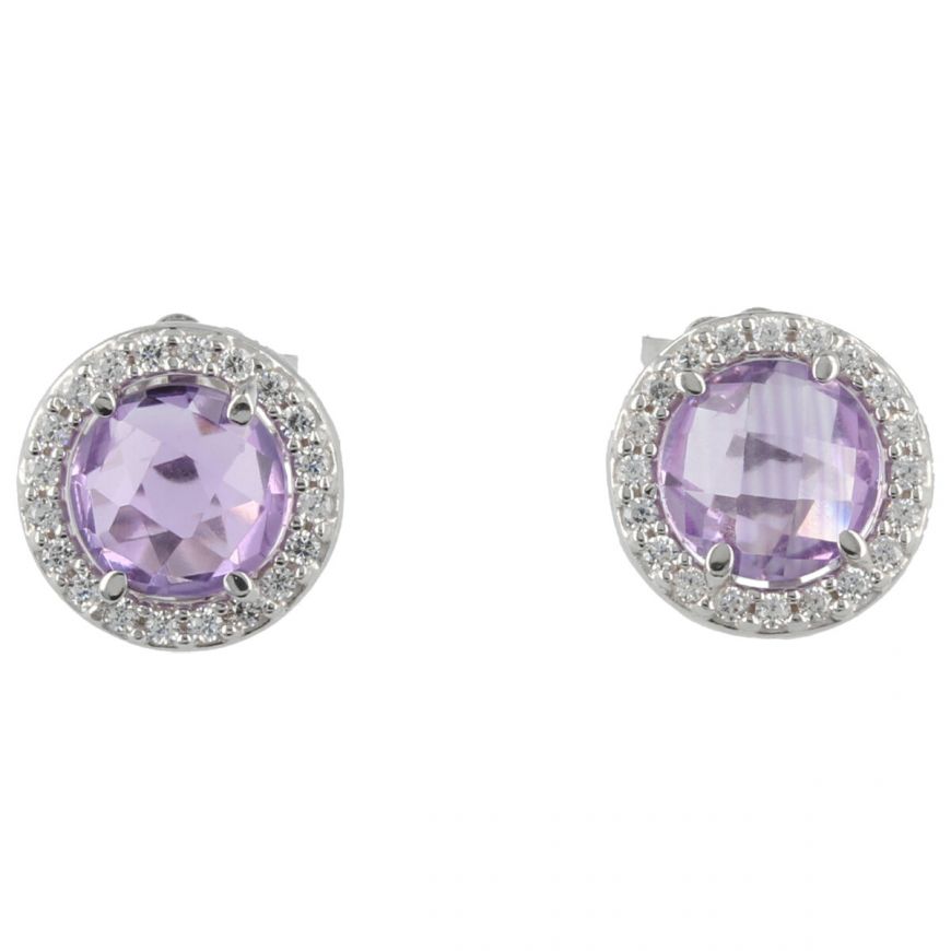 Round earrings in white gold with natural stones | Gioiello Italiano
