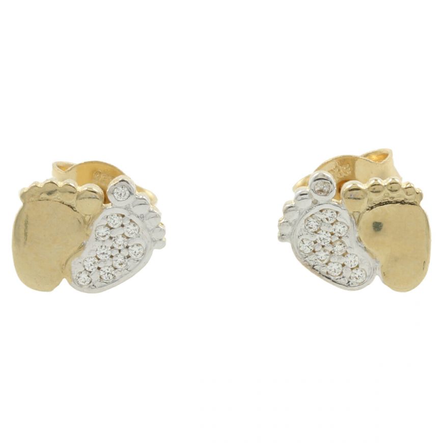 Gold and zircon "Baby Feet" earrings | Gioiello Italiano