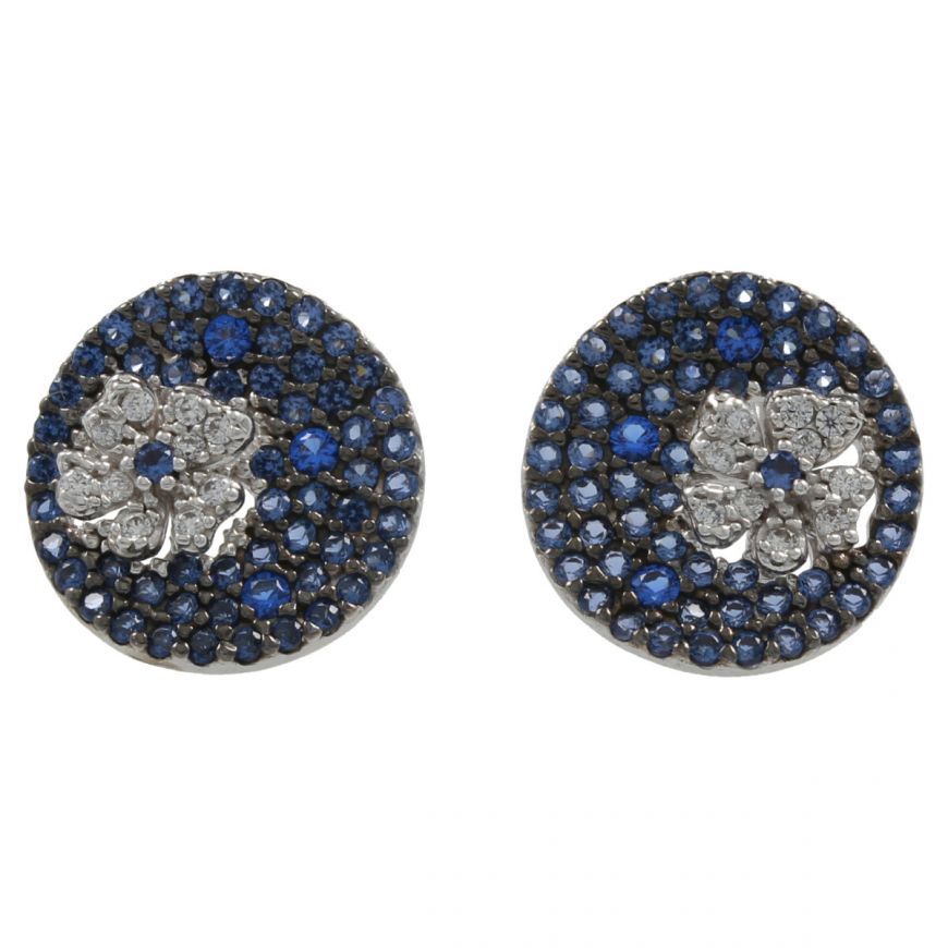 Round earrings with blue and white zircons | Gioiello Italiano