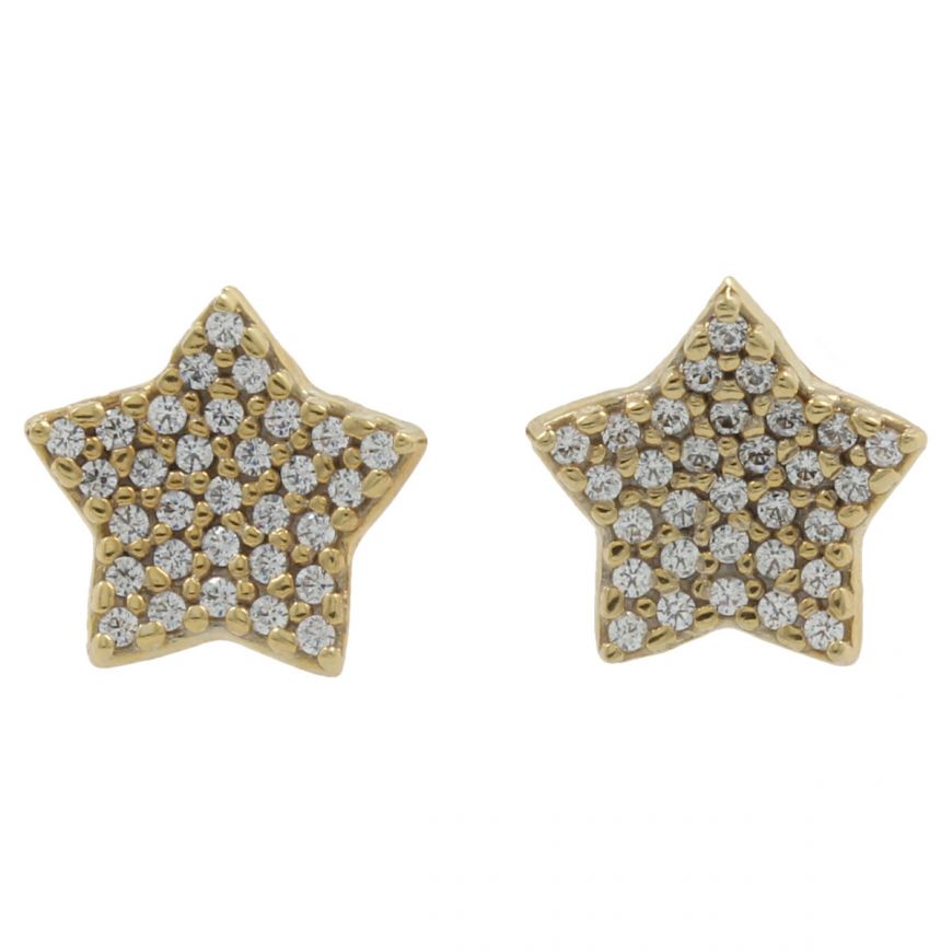 Orecchini a stella in oro giallo con pavé di zirconi | Gioiello Italiano