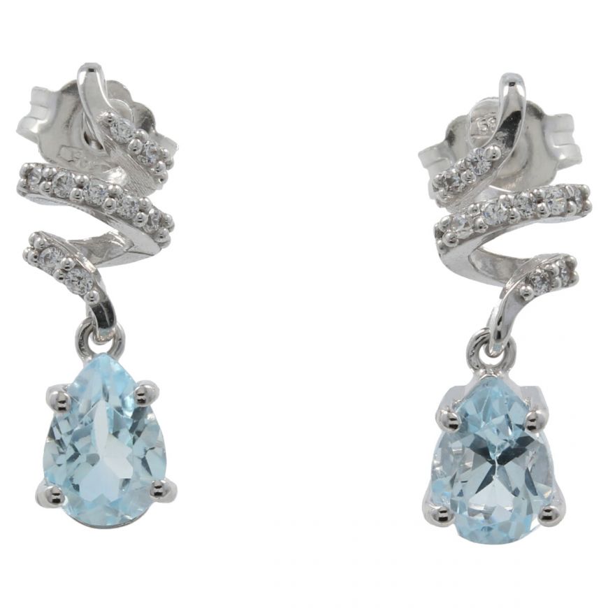 White gold spiral earrings with blue topaz | Gioiello Italiano