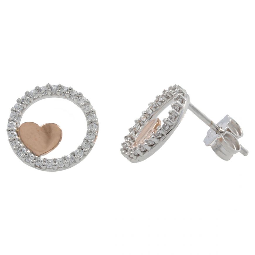 Gold earrings with circle and heart | Gioiello Italiano
