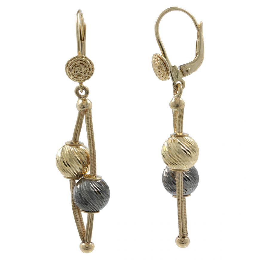 Yellow gold earrings with diamond-cut spheres | Gioiello Italiano