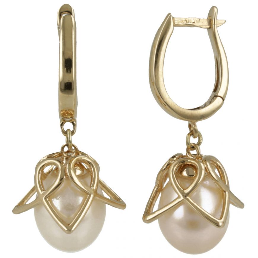 Earrings in 14kt yellow gold with cultured pearls | Gioiello Italiano