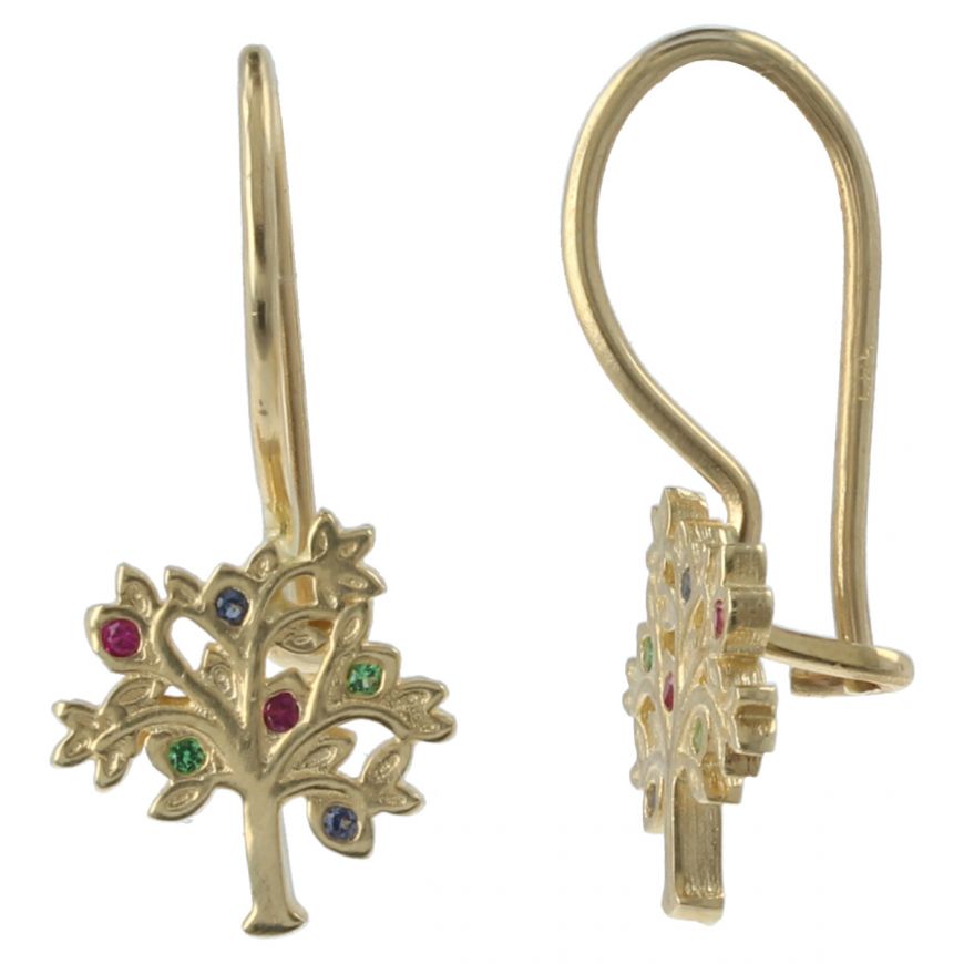 "Tree of Life" earrings in yellow gold with colored stones | Gioiello Italiano