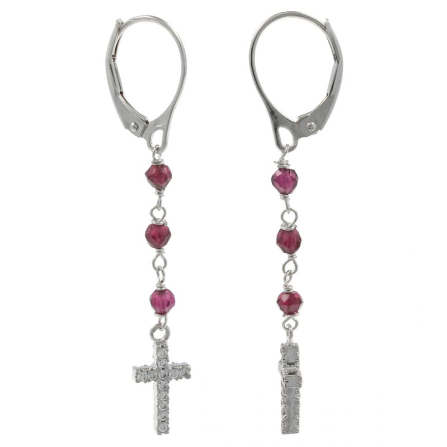 White gold rosary earrings with zircons and colored stones | Gioiello Italiano