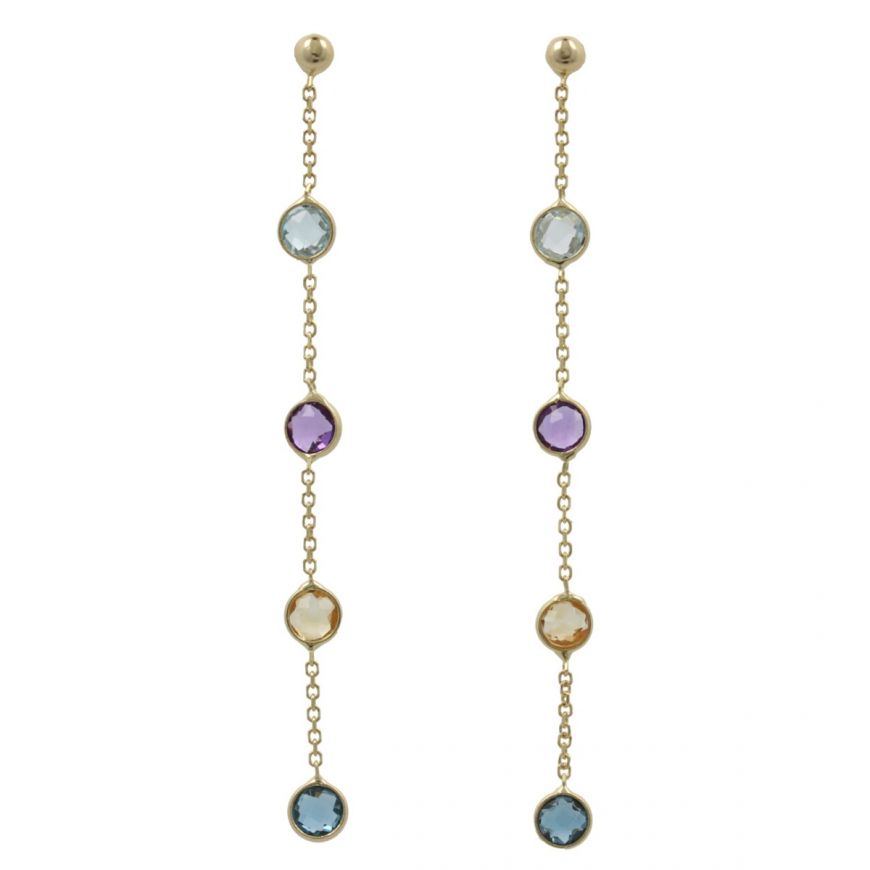 Pendant earrings in 14kt gold with natural stones | Gioiello Italiano