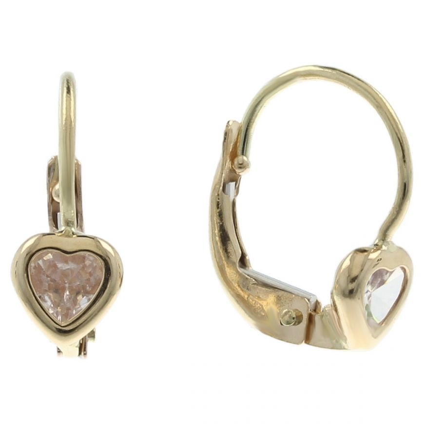 Little girl heart earrings with zircons in 14kt gold | Gioiello Italiano