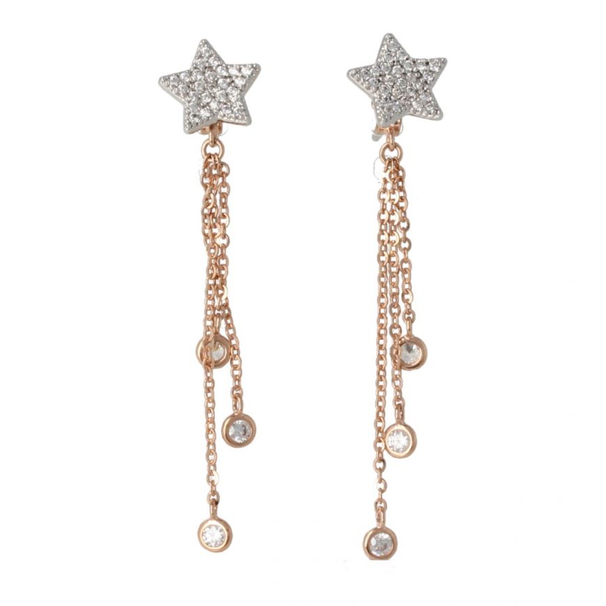 Orecchini a stella in oro 14kt bianco e rosa con zirconi | Gioiello Italiano