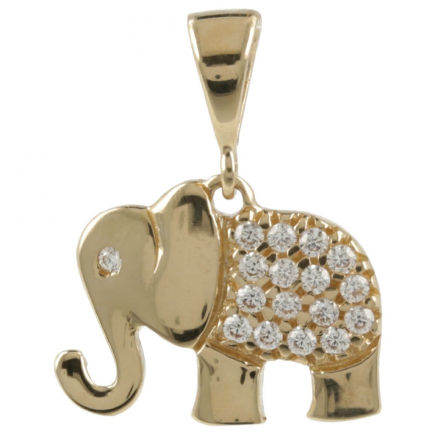 Pendente "Elefante" in oro giallo e zirconi | Gioiello Italiano