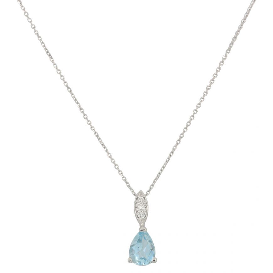 White gold necklace with diamonds and drop-like aquamarine | Gioiello Italiano