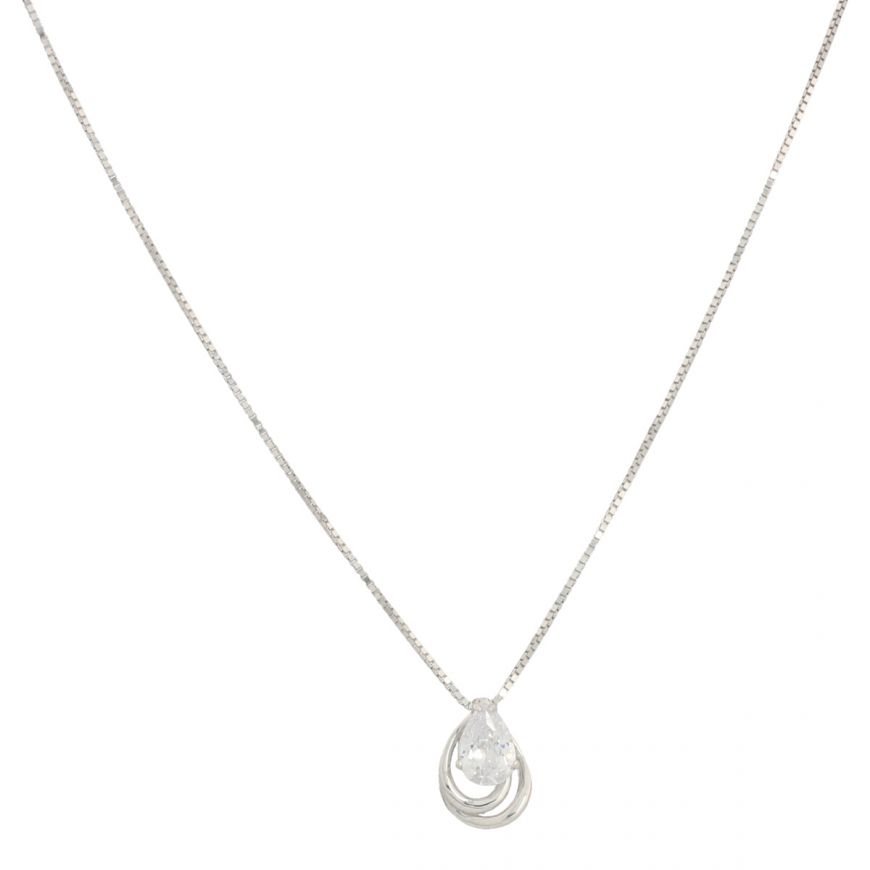 Necklace with drop-shaped zircon in 18kt white gold | Gioiello Italiano