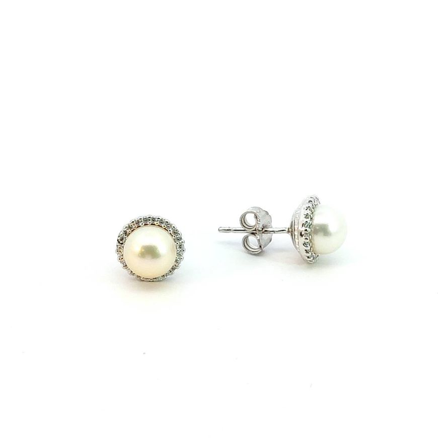 Silberne Ohrringe mit Perle und weißem Zirkoniumdioxid | Gioiello Italiano