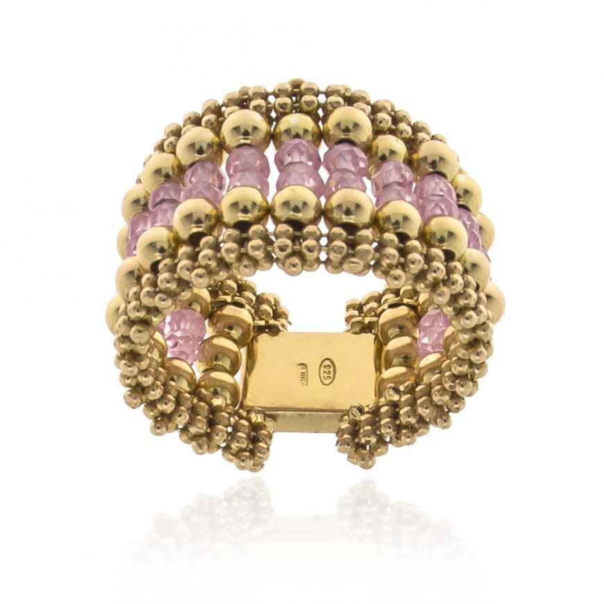 Gold plated silver ring with pink glass beads | Gioiello Italiano