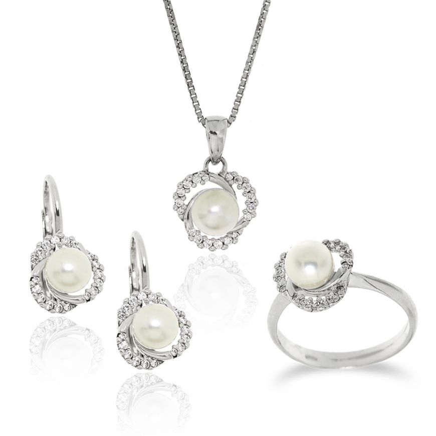 Silver set with pearls and zircons | Gioiello Italiano