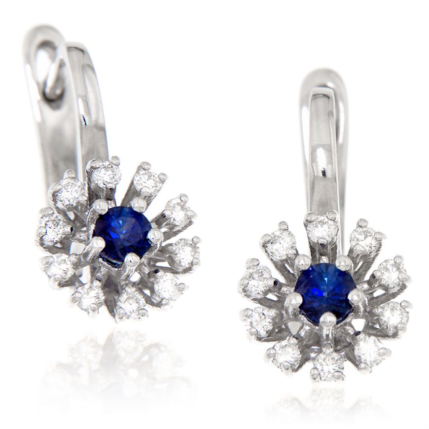 White gold earrings with diamonds and sapphires | Gioiello Italiano