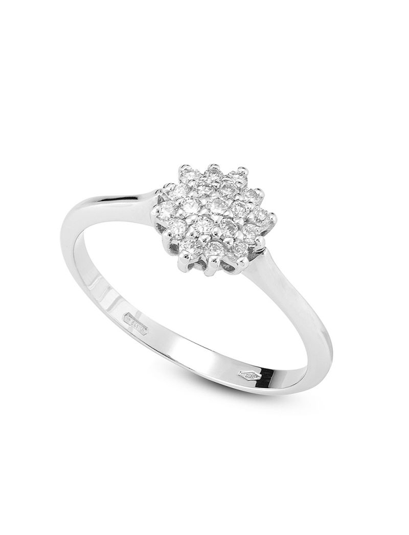 18kt white gold hexagon ring with diamonds | Gioiello Italiano
