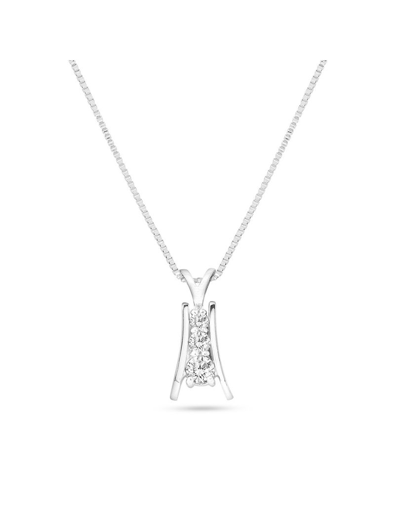 Trilogy necklace in 18kt white gold with diamonds | Gioiello Italiano
