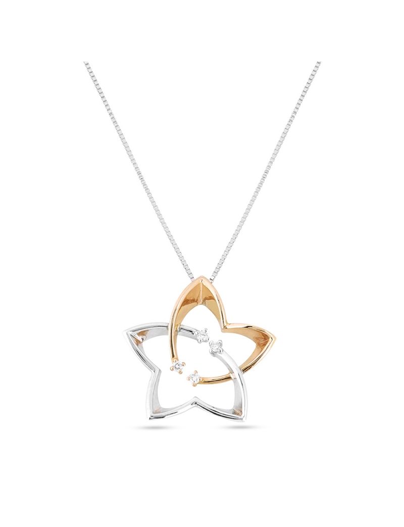 Stern-Halskette aus 18kt Weiß- und Roségold mit Diamanten | Gioiello Italiano